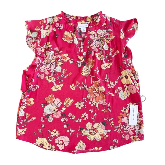 Liz Claiborne Floral Sleeveless Blouse Spring Easter NEW NWT pink Easter L #908 - Picture 1 of 10